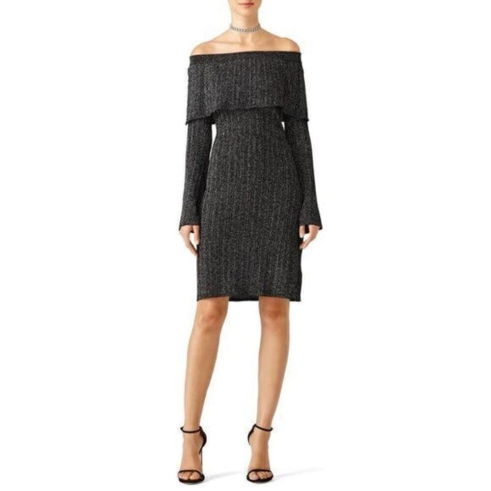 KEEPSAKE Metallic Off the Shoulder Sweater Dress SMALL